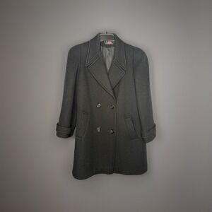 Vintage Alorna Pea Coat Large Black 80s Made In USA 100% Wool Classic Luxury‎